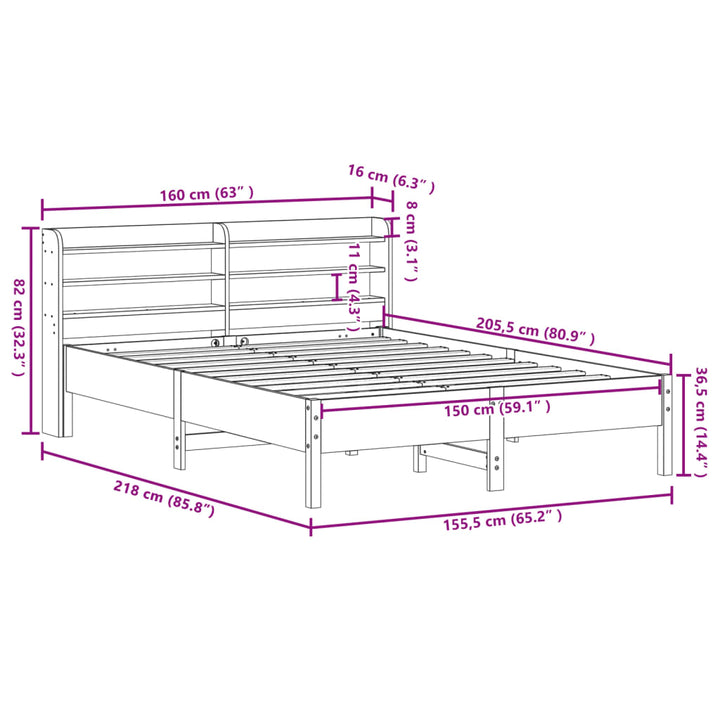 sengeramme uden madras 150x200 cm massivt fyrretræ gyldenbrun