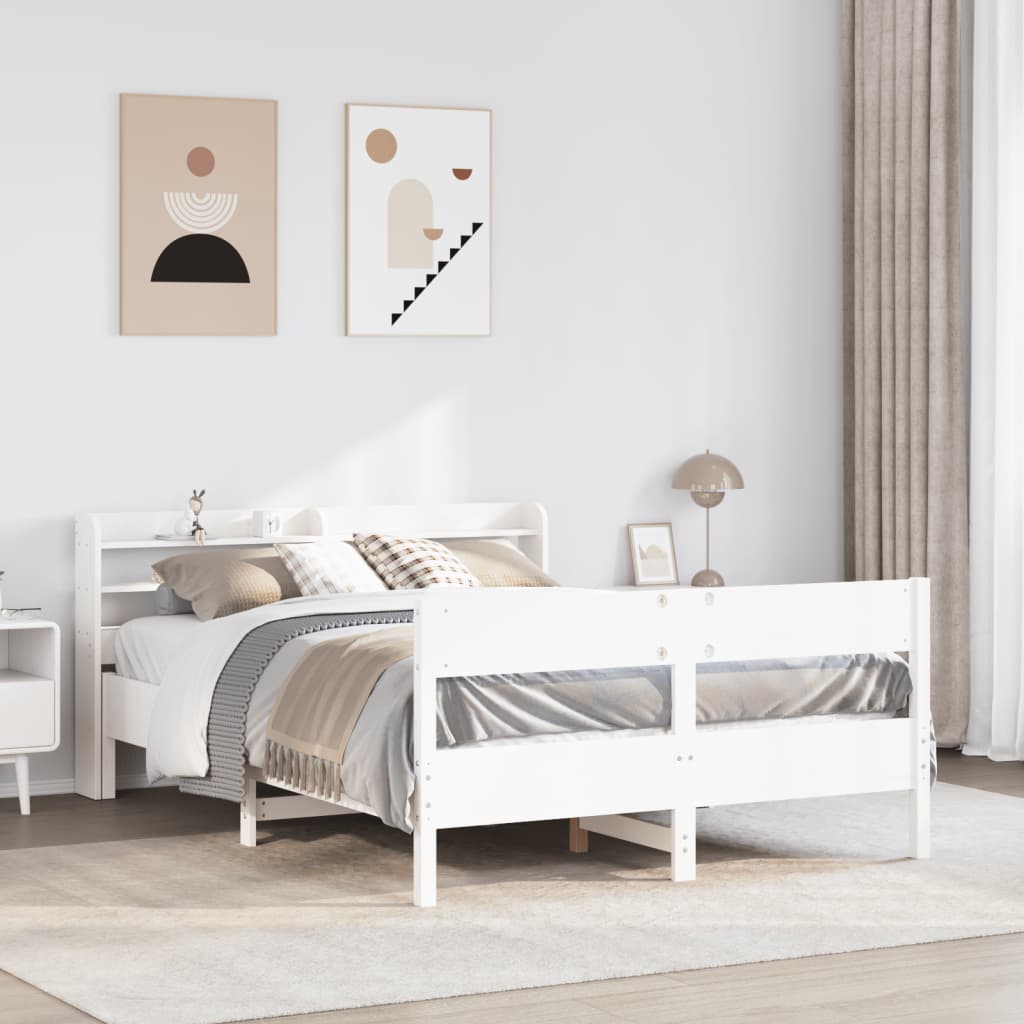 sengeramme uden madras 140x200 cm massivt fyrretræ hvid