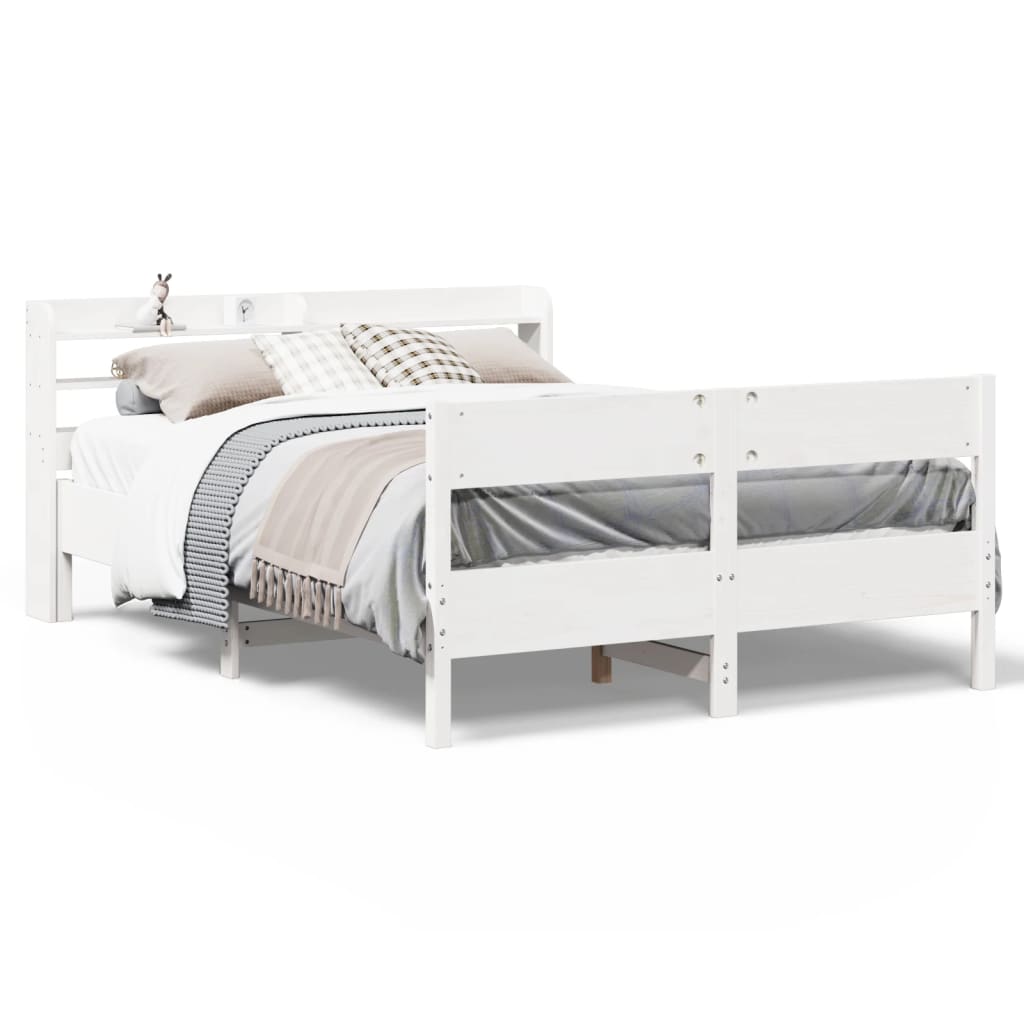 sengeramme uden madras 135x190 cm massivt fyrretræ hvid