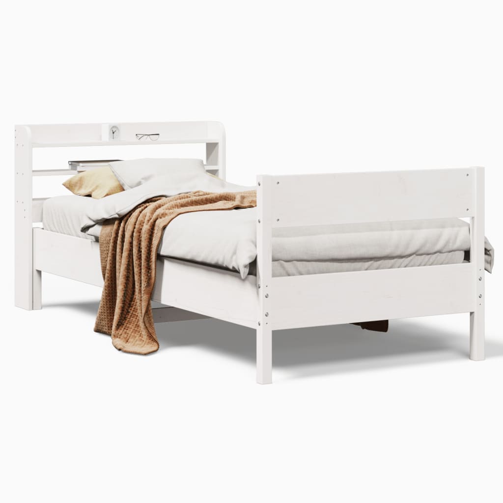 sengeramme uden madras 75x190 cm massivt fyrretræ hvid