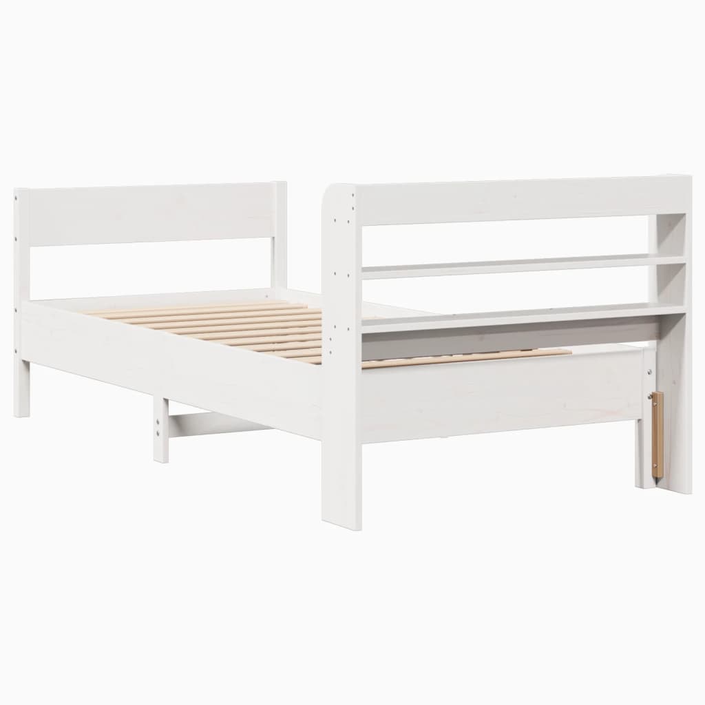 sengeramme uden madras 75x190 cm massivt fyrretræ hvid