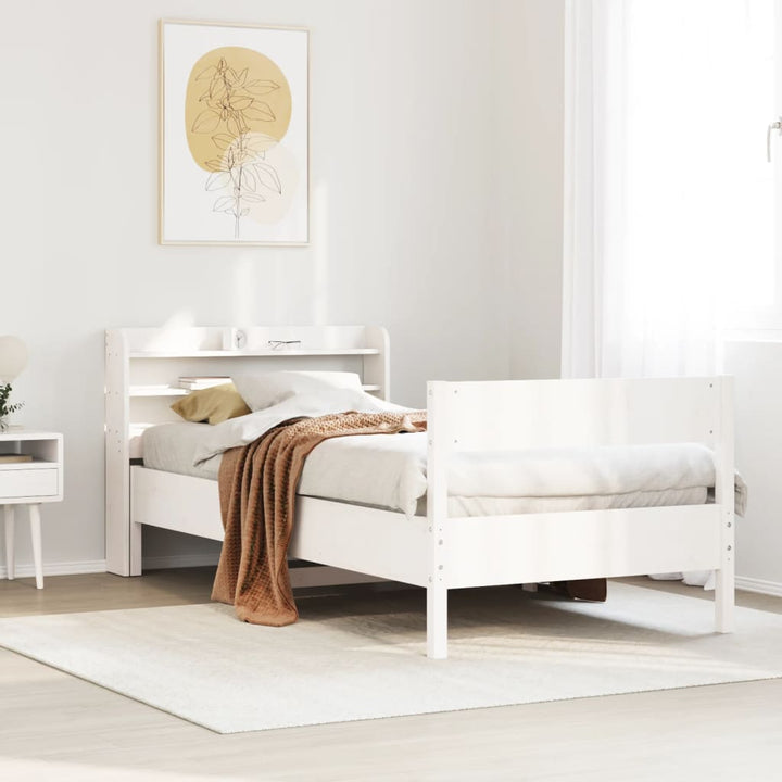 sengeramme uden madras 75x190 cm massivt fyrretræ hvid