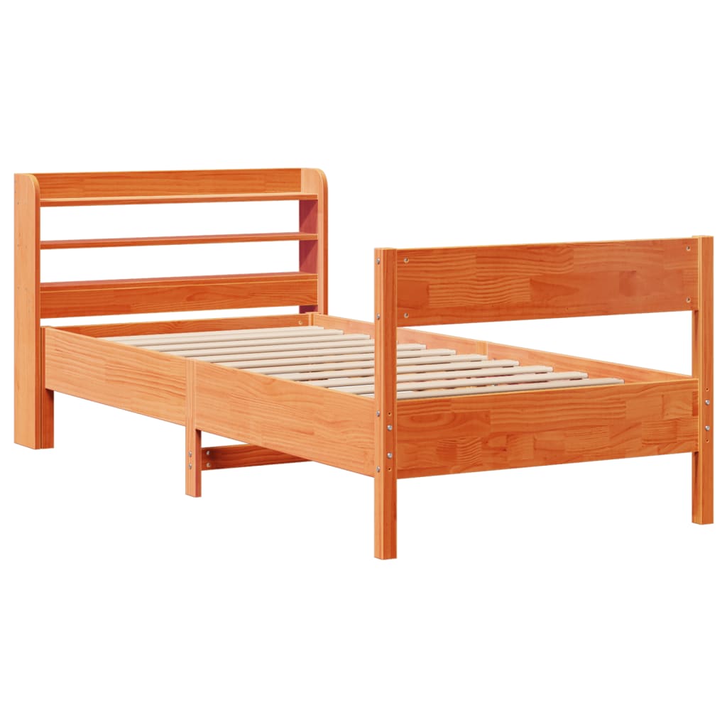 sengeramme uden madras 75x190 cm massivt fyrretræ gyldenbrun
