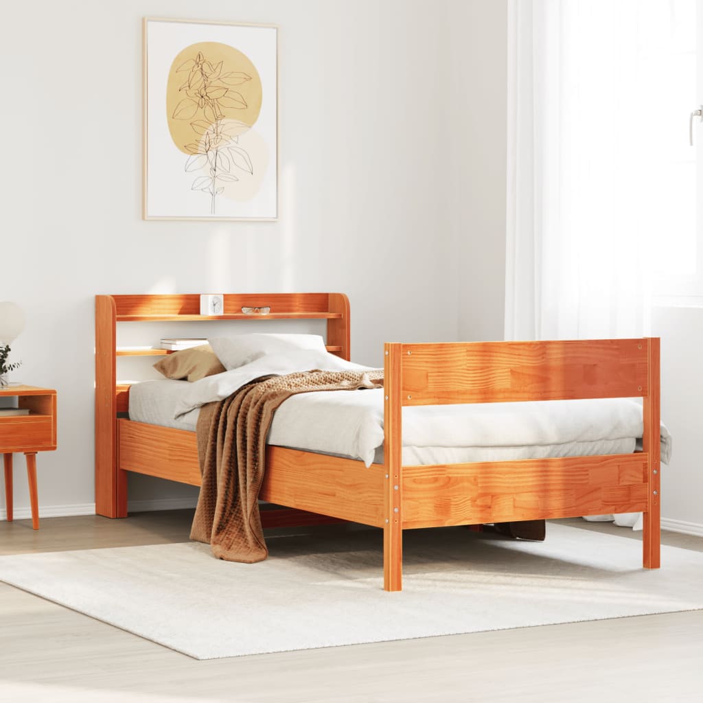 sengeramme uden madras 75x190 cm massivt fyrretræ gyldenbrun