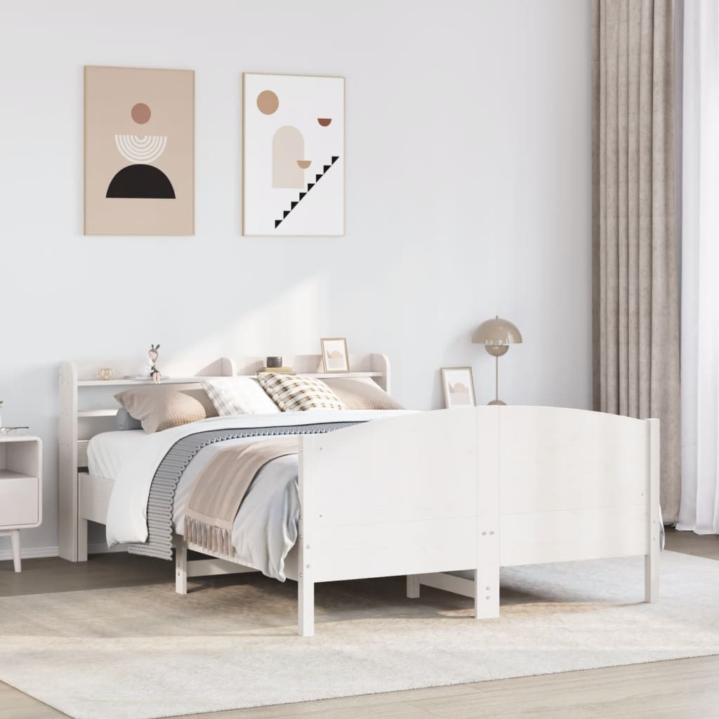 sengeramme uden madras 150x200 cm massivt fyrretræ hvid