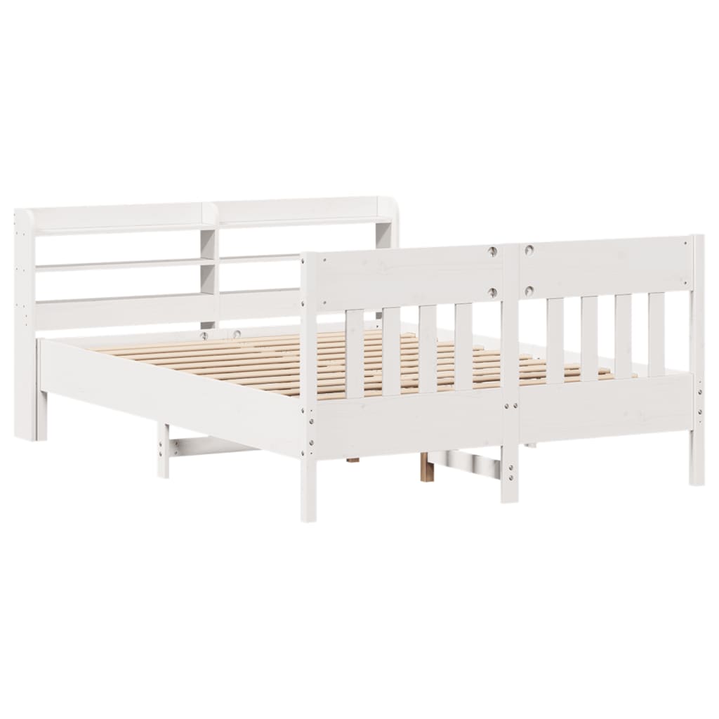 sengeramme uden madras 150x200 cm massivt fyrretræ hvid