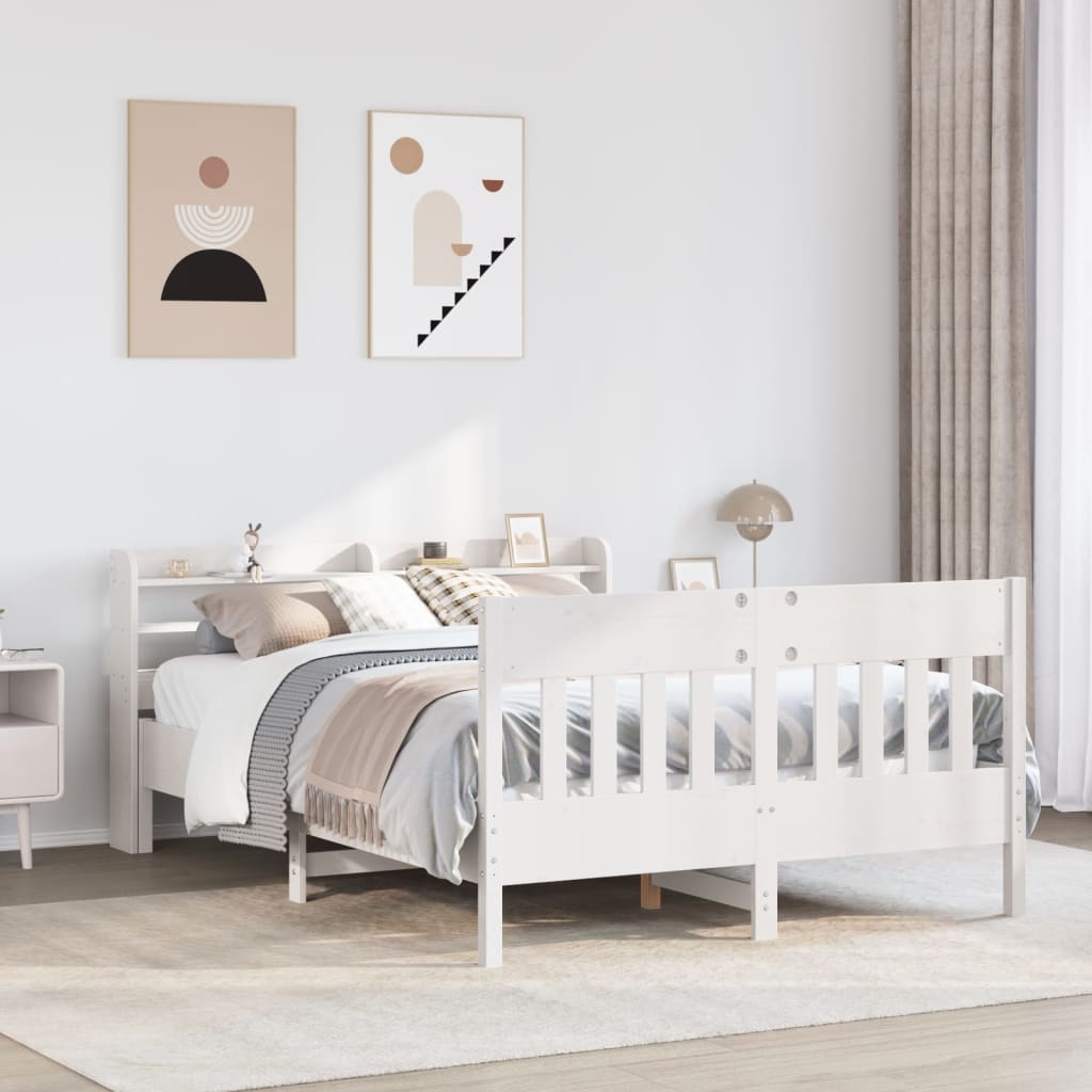 sengeramme uden madras 150x200 cm massivt fyrretræ hvid