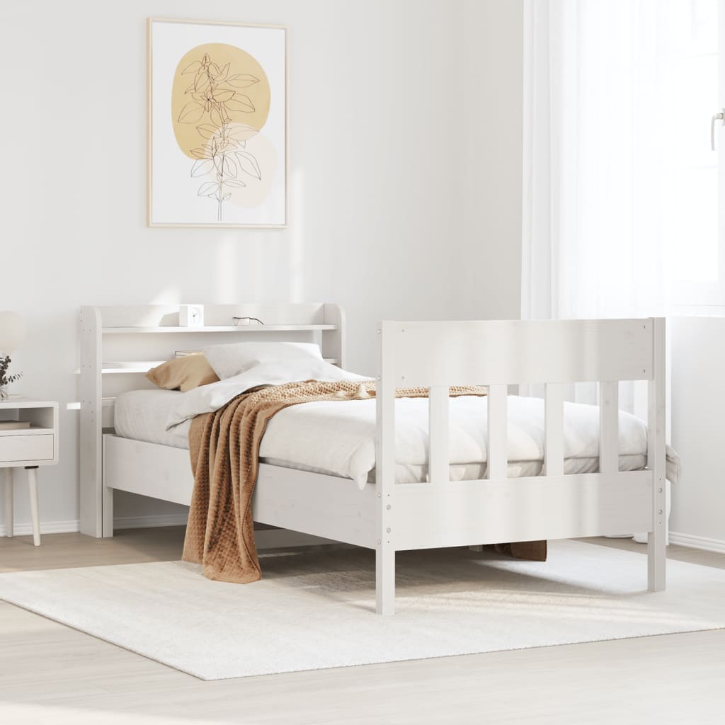 sengeramme uden madras 100x200 cm massivt fyrretræ hvid