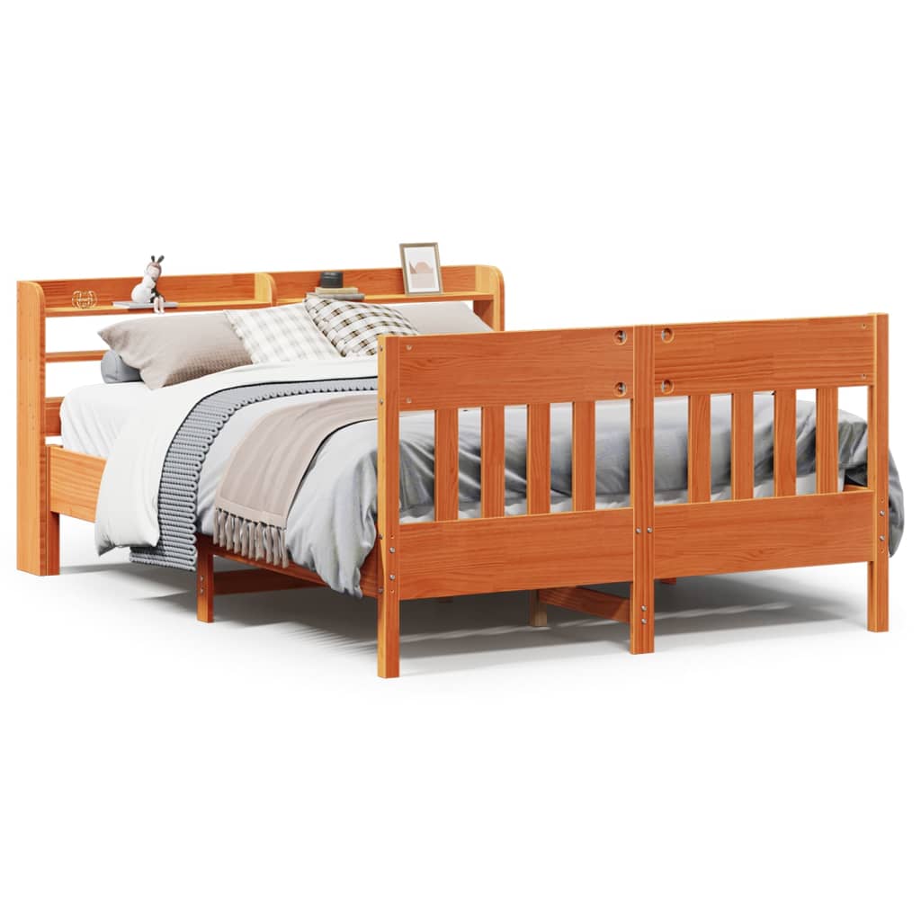 sengeramme uden madras 140x190 cm massivt fyrretræ gyldenbrun