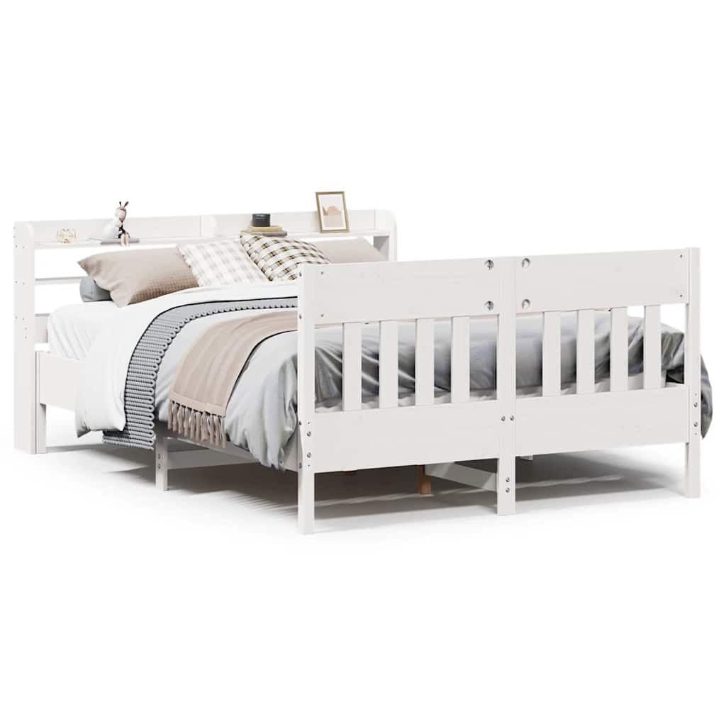 sengeramme uden madras 135x190 cm massivt fyrretræ hvid