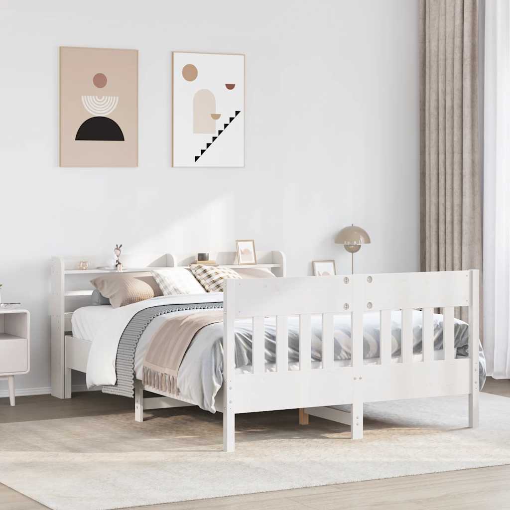 sengeramme uden madras 135x190 cm massivt fyrretræ hvid