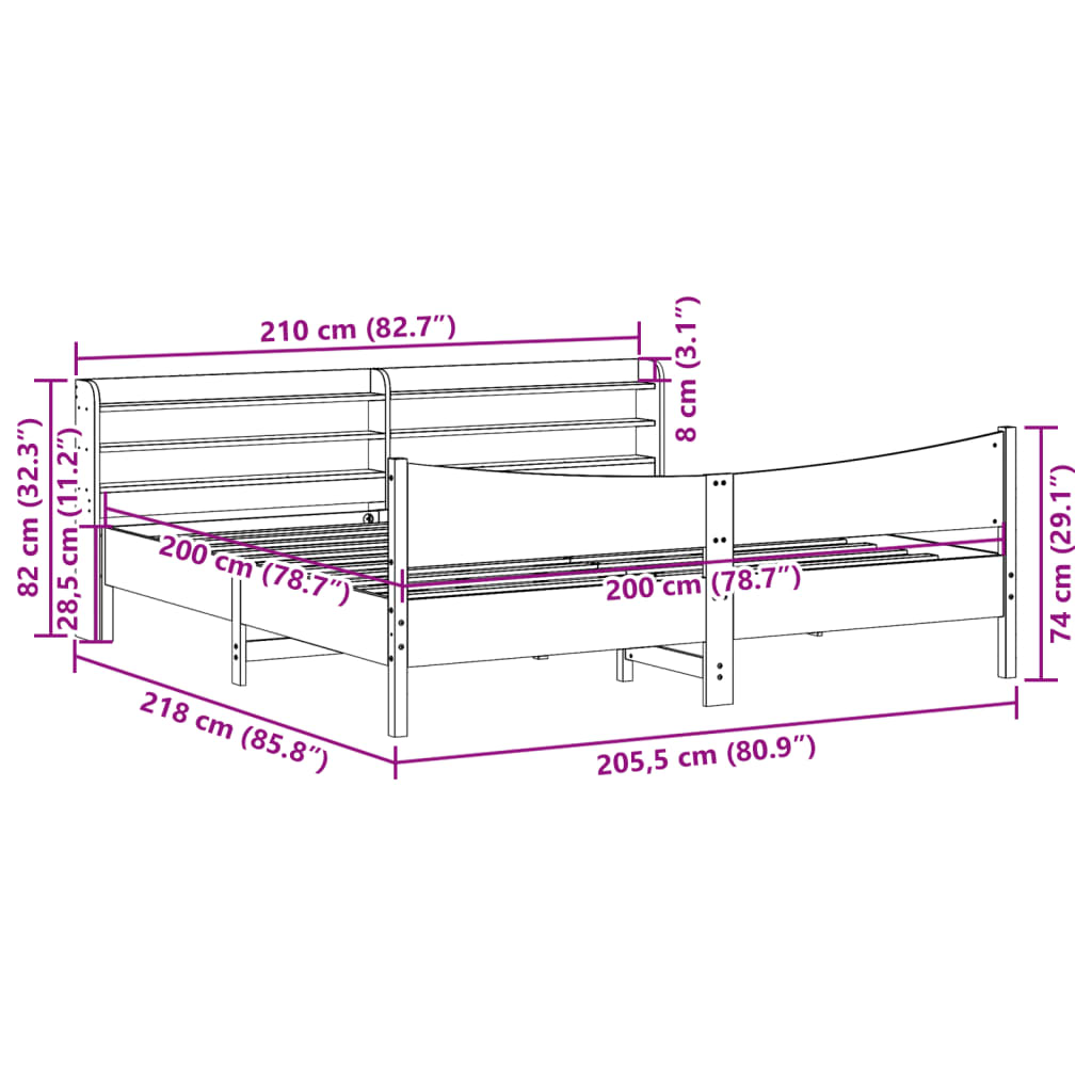 sengeramme med sengegavl 200x200 cm massivt fyrretræ