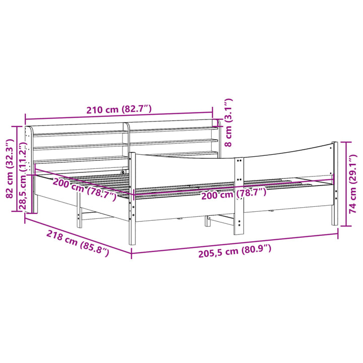 sengeramme med sengegavl 200x200 cm massivt fyrretræ