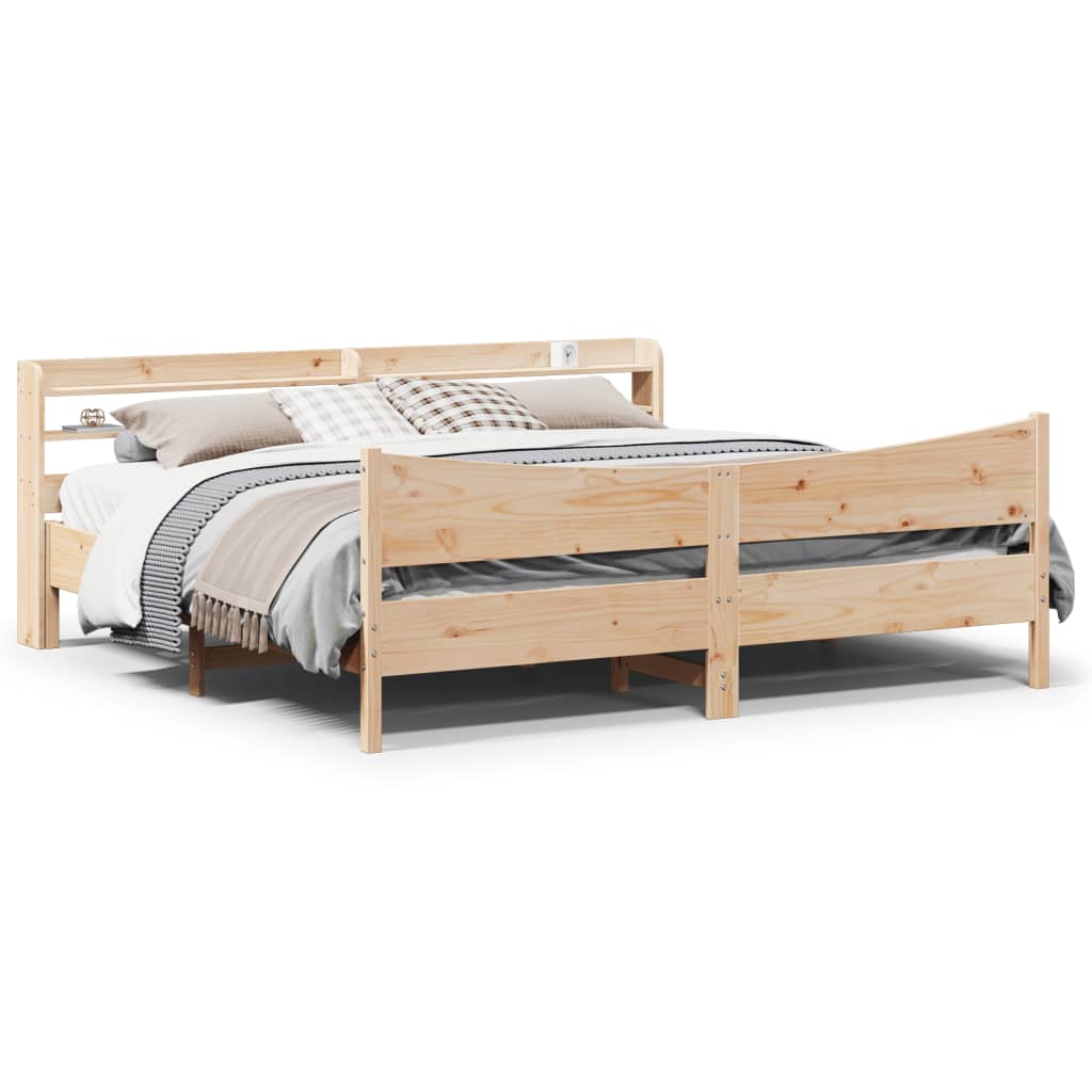 sengeramme med sengegavl 200x200 cm massivt fyrretræ