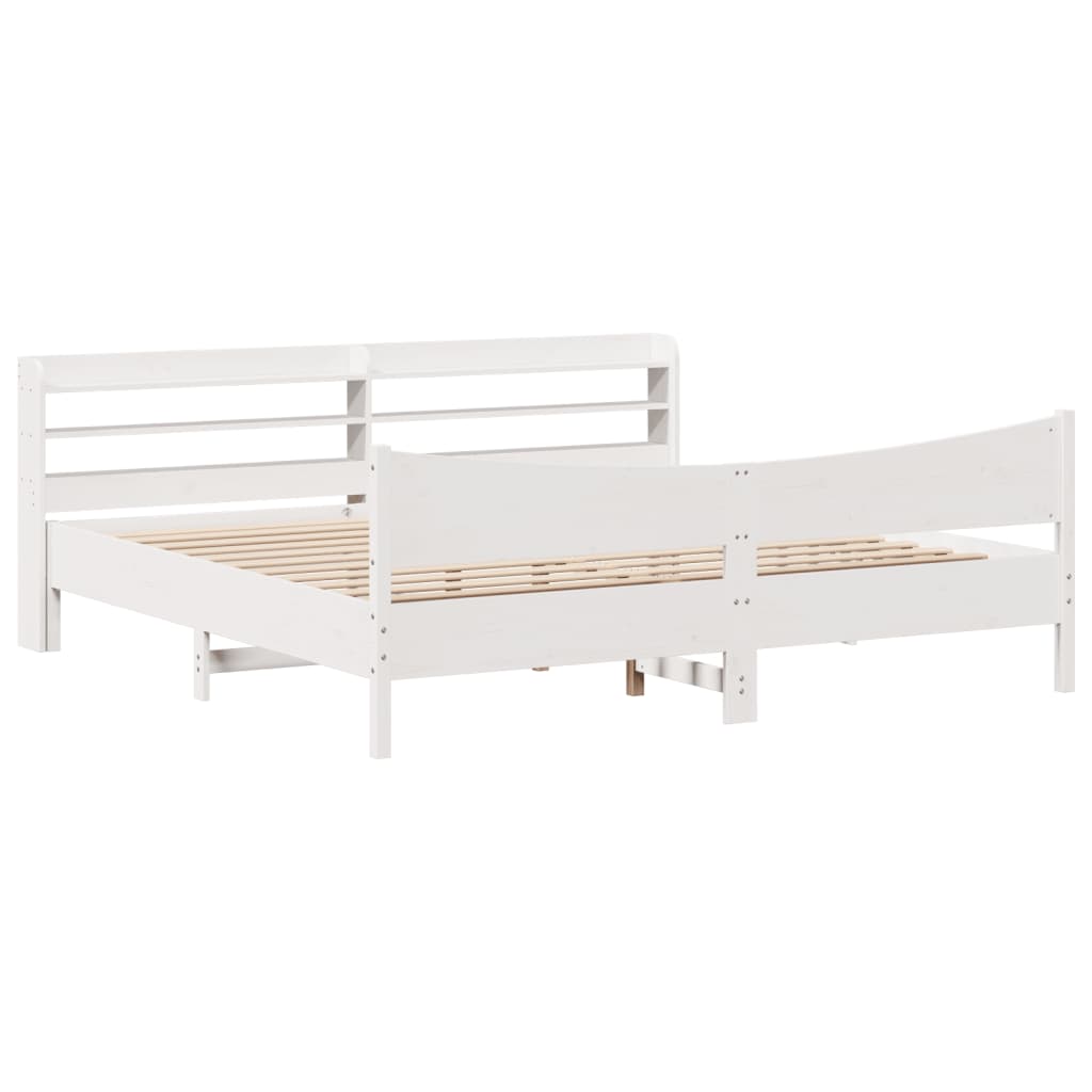 sengeramme med sengegavl 200x200 cm massivt fyrretræ hvid