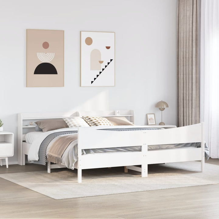 sengeramme med sengegavl 200x200 cm massivt fyrretræ hvid