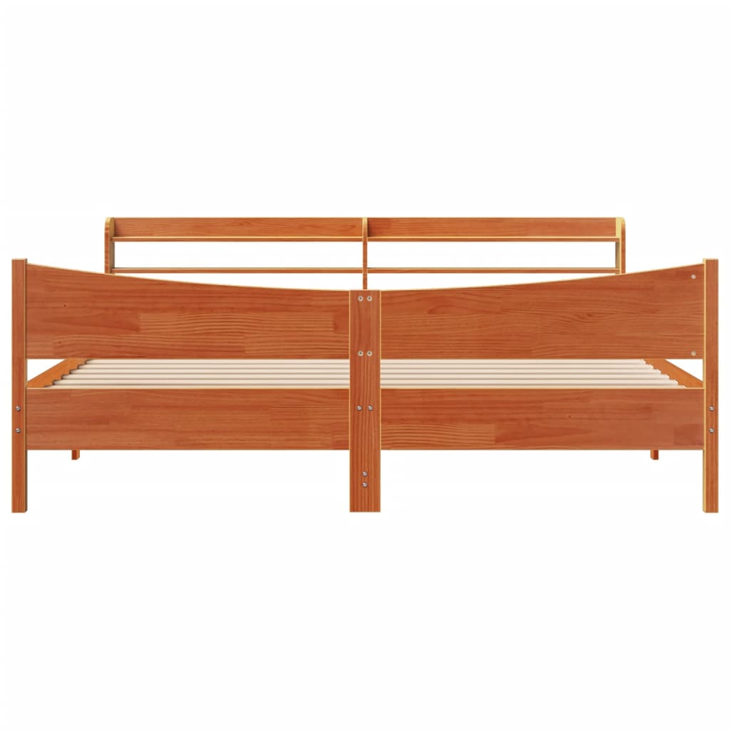 sengeramme med sengegavl 200x200 cm massivt fyrretræ gyldenbrun