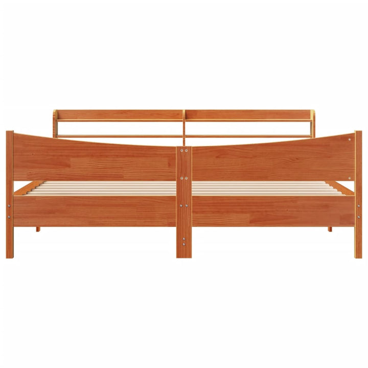 sengeramme med sengegavl 200x200 cm massivt fyrretræ gyldenbrun