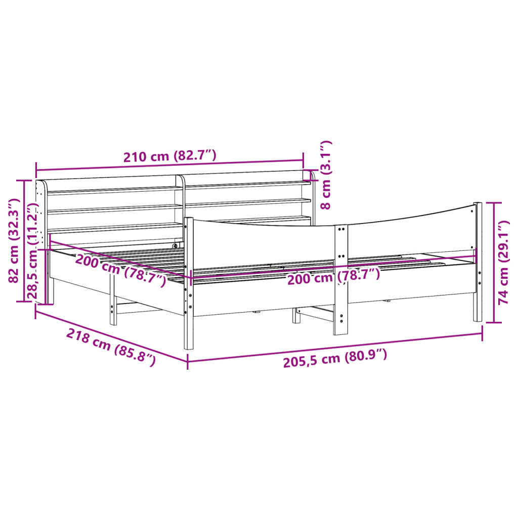 sengeramme med sengegavl 200x200 cm massivt fyrretræ gyldenbrun