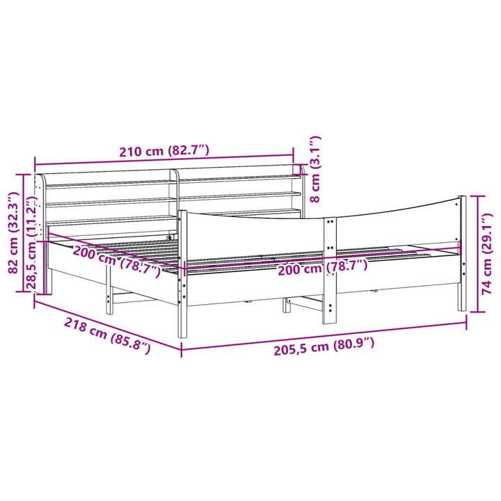 sengeramme med sengegavl 200x200 cm massivt fyrretræ gyldenbrun