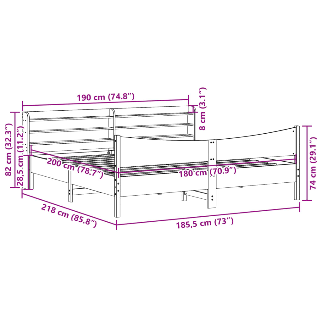 sengeramme med sengegavl 180x200 cm massivt fyrretræ