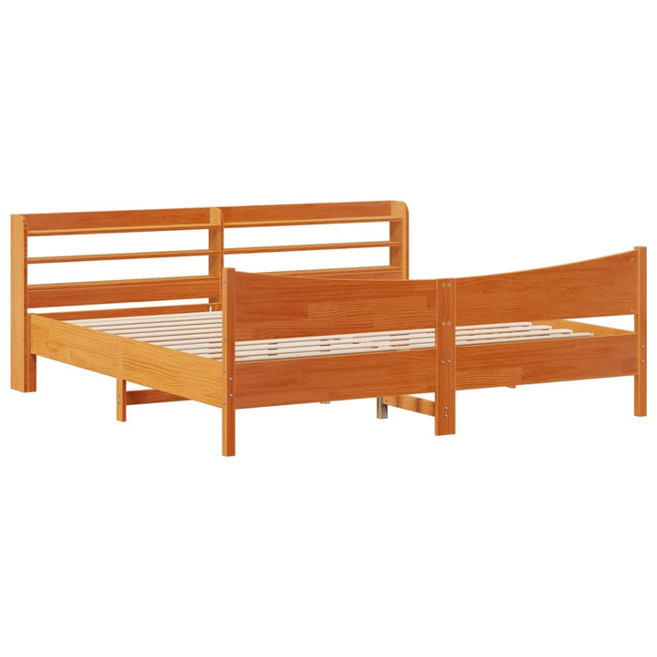 sengeramme med sengegavl 180x200 cm massivt fyrretræ gyldenbrun