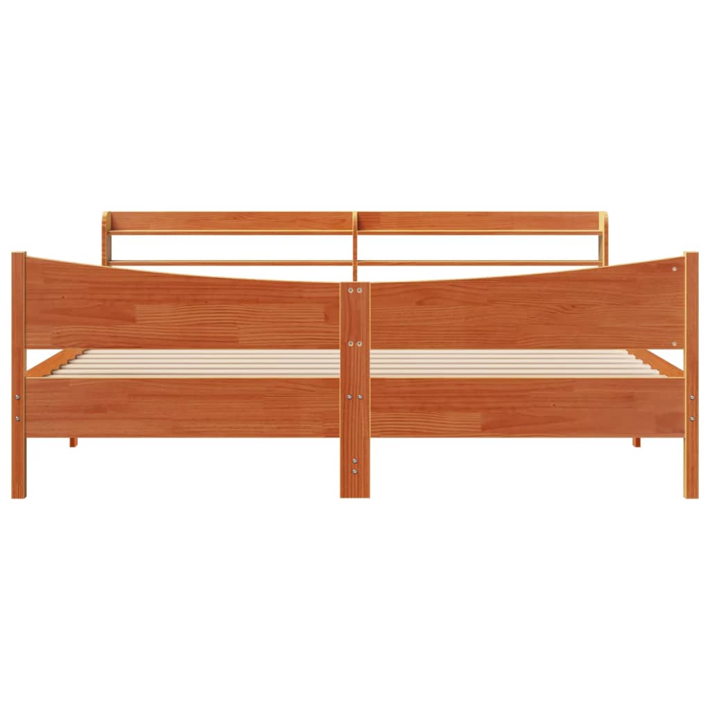sengeramme med sengegavl 180x200 cm massivt fyrretræ gyldenbrun