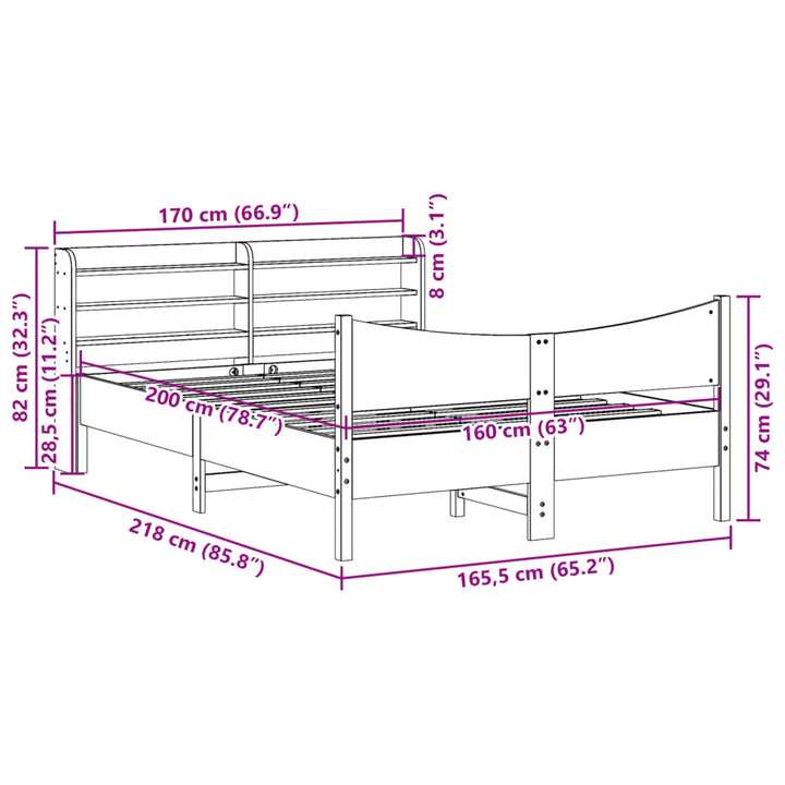 sengeramme med sengegavl 160x200 cm massivt fyrretræ