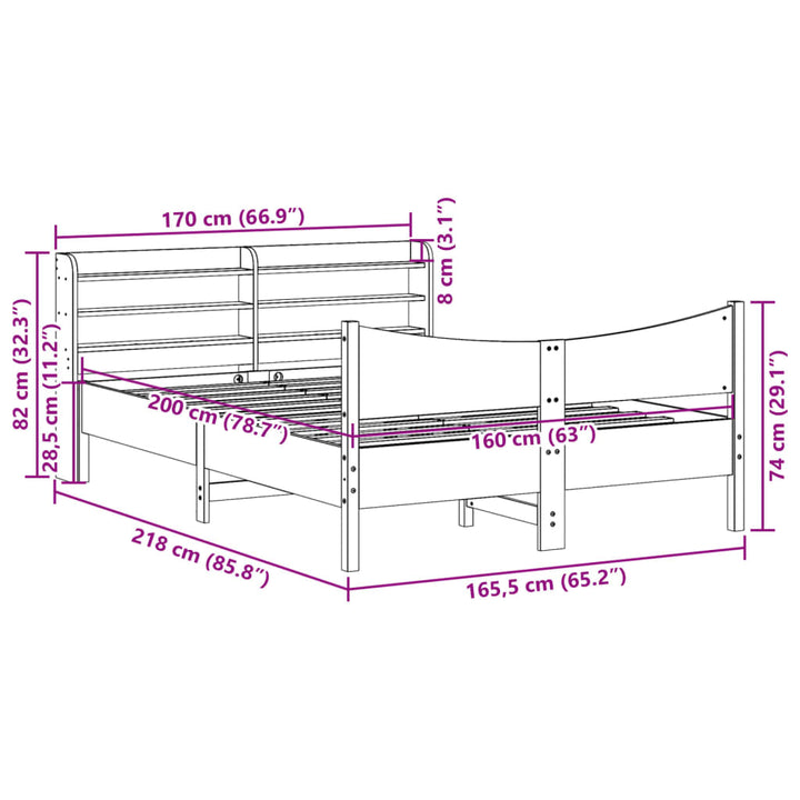 sengeramme med sengegavl 160x200 cm massivt fyrretræ hvid