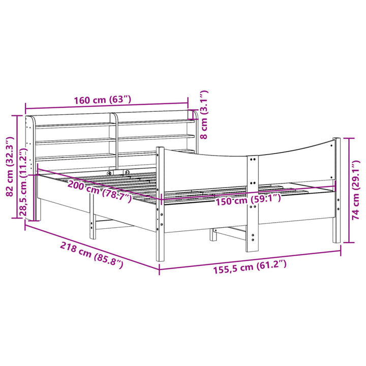sengeramme med sengegavl 150x200 cm massivt fyrretræ