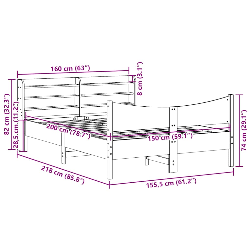 sengeramme med sengegavl 150x200 cm massivt fyrretræ hvid