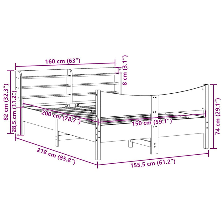 sengeramme med sengegavl 150x200 cm massivt fyrretræ hvid