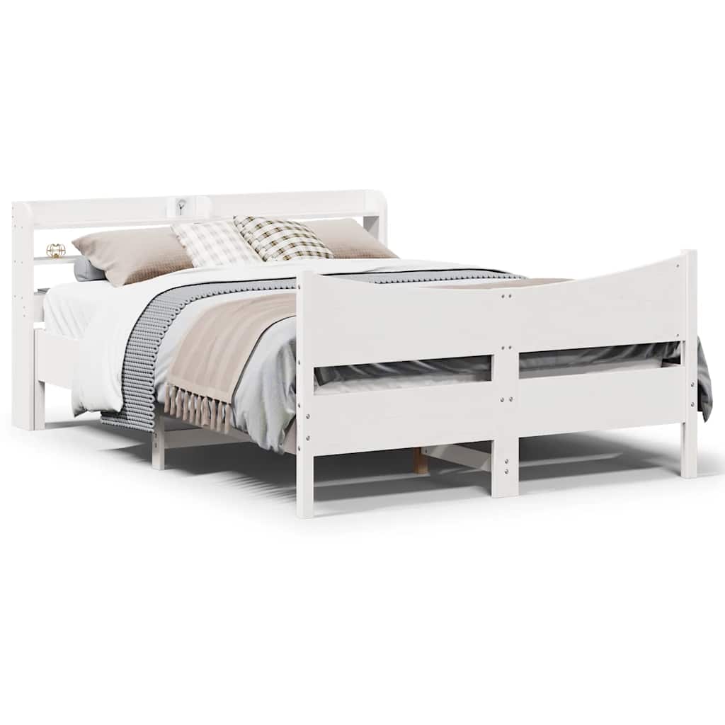 sengeramme med sengegavl 150x200 cm massivt fyrretræ hvid