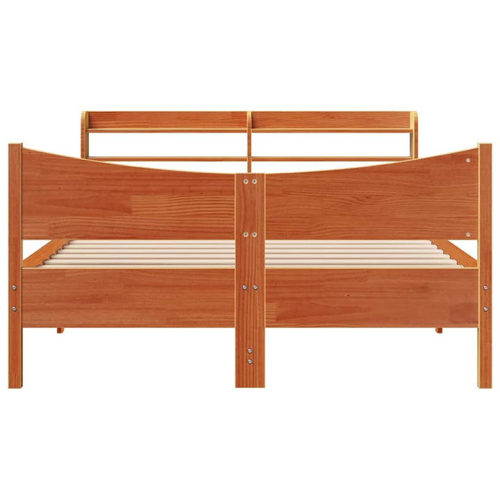 sengeramme med sengegavl 150x200 cm massivt fyrretræ gyldenbrun