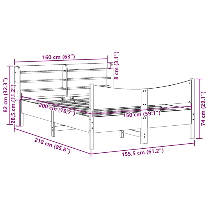 sengeramme med sengegavl 150x200 cm massivt fyrretræ gyldenbrun