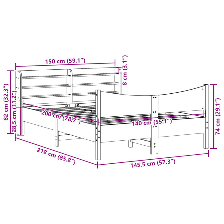 sengeramme med sengegavl 140x200 cm massivt fyrretræ hvid