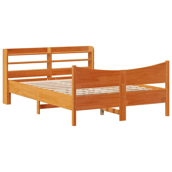 sengeramme med sengegavl 140x200 cm massivt fyrretræ gyldenbrun
