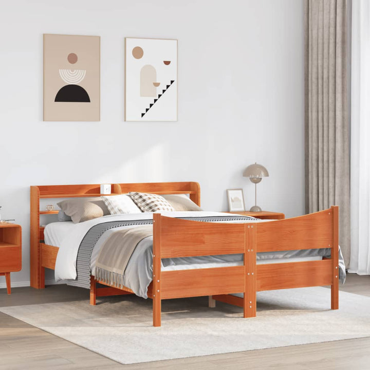sengeramme med sengegavl 140x200 cm massivt fyrretræ gyldenbrun
