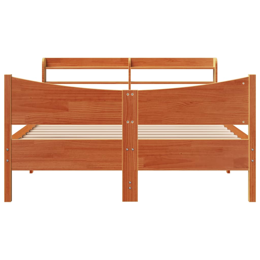 sengeramme med sengegavl 140x200 cm massivt fyrretræ gyldenbrun