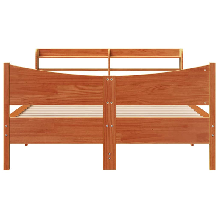 sengeramme med sengegavl 140x200 cm massivt fyrretræ gyldenbrun