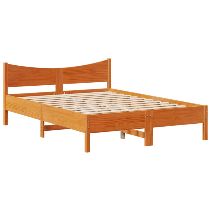 sengeramme med sengegavl 140x200 cm massivt fyrretræ gyldenbrun
