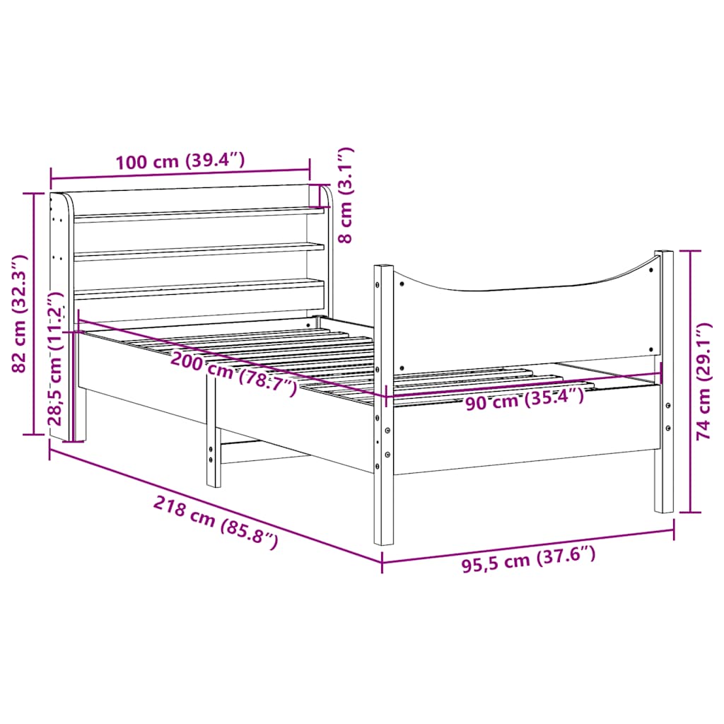 sengeramme med sengegavl 90x200 cm massivt fyrretræ hvid