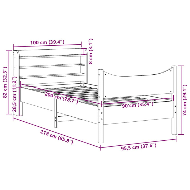 sengeramme med sengegavl 90x200 cm massivt fyrretræ hvid