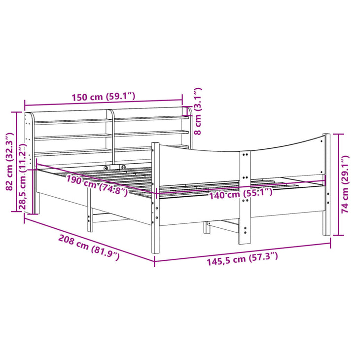 sengeramme med sengegavl 140x190 cm massivt fyrretræ hvid