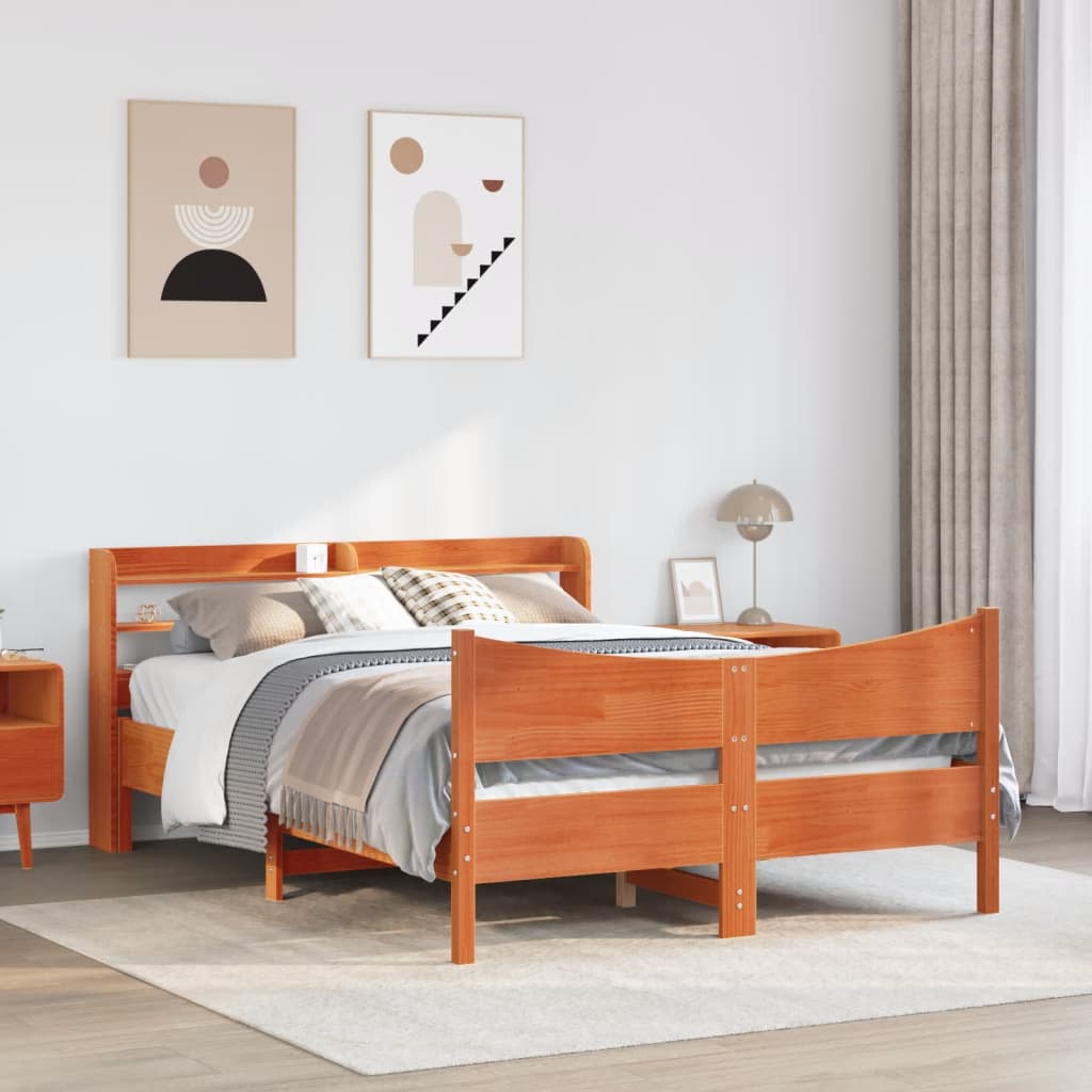 sengeramme med sengegavl 140x190 cm massivt fyrretræ gyldenbrun