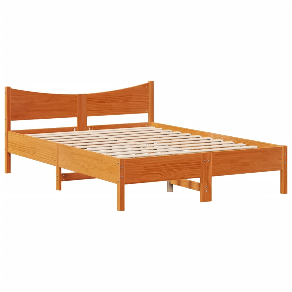 sengeramme med sengegavl 140x190 cm massivt fyrretræ gyldenbrun