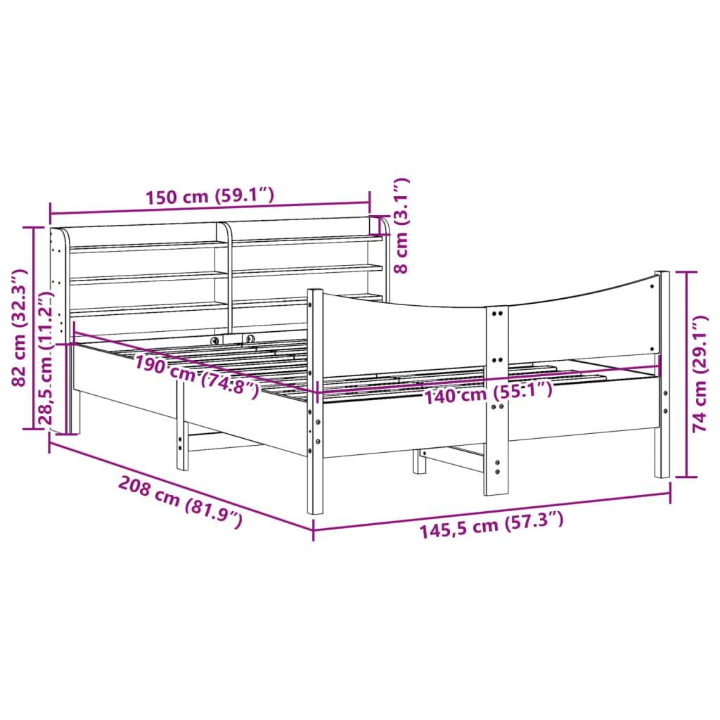 sengeramme med sengegavl 140x190 cm massivt fyrretræ gyldenbrun