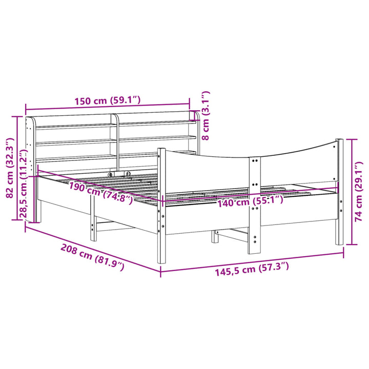 sengeramme med sengegavl 140x190 cm massivt fyrretræ gyldenbrun