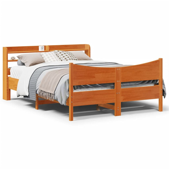 sengeramme med sengegavl 140x190 cm massivt fyrretræ gyldenbrun