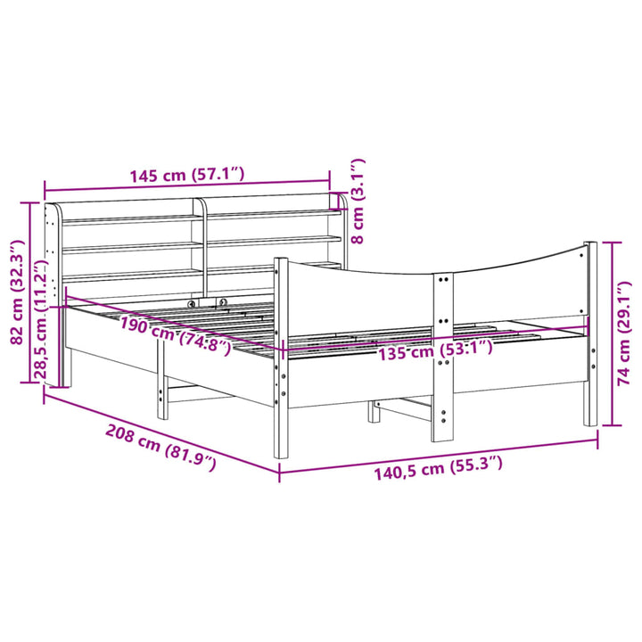 sengeramme med sengegavl 135x190 cm massivt fyrretræ hvid